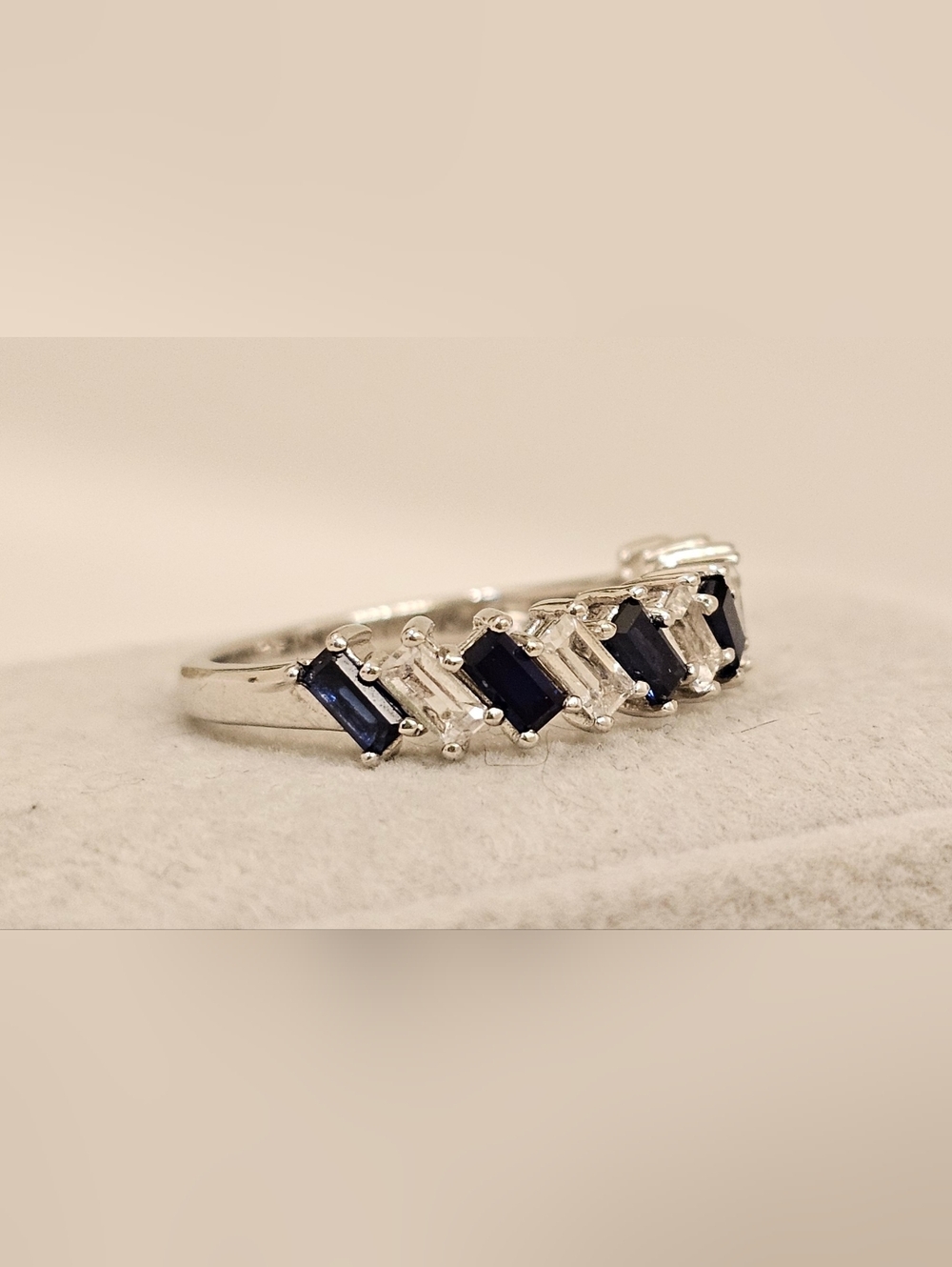 925 Sterling Silver Lab Sapphire and CZ Half Eternity Ring SZ 7
